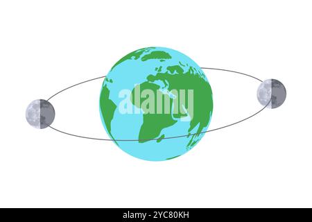 Moon Orbit Around the Earth with Lunar Phases Isolated Illustration Stock Vector