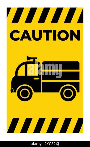 A bold caution sign featuring a truck illustration on a vibrant yellow background. Ideal for promoting safety and awareness in various environments. Stock Vector