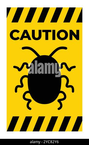 This caution sign features a bold insect illustration on a yellow background. Ideal for pest control themes, warning signs, or health awareness campai Stock Vector