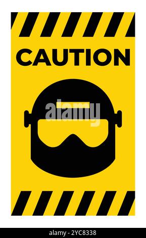 Attention-grabbing caution sign featuring a safety helmet icon on a yellow background. Ideal for construction sites and safety-related projects. Stock Vector