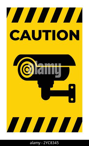 A bold caution sign featuring a security camera icon, designed to grab attention. Ideal for environments focusing on safety and surveillance awareness Stock Vector