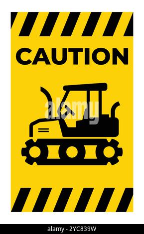 A caution sign featuring a black construction vehicle on a bright yellow background. Ideal for conveying safety and alertness in construction and indu Stock Vector