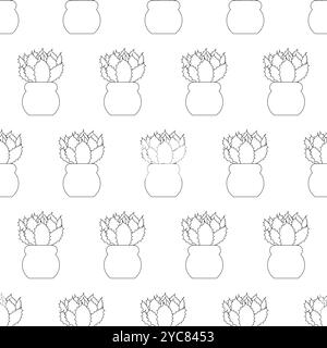Flat cactus succulent in a pot in doodle style. Simple seamless pattern. Vector illustration. Stock Vector