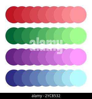 Color gradient circles. Red, green, purple, blue palette. Multiple shades design. Stock Vector