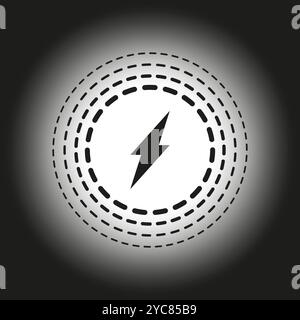 Lightning bolt icon. Dashed circular lines. Energy and power symbol. Vector electricity icon. Stock Vector