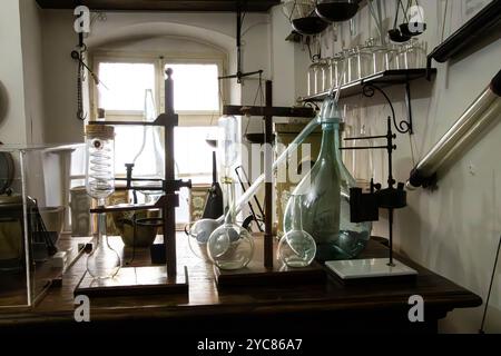 Old pharmaceutical instruments exibited at the Pharmacy Museum in Sibiu, Romania Stock Photo