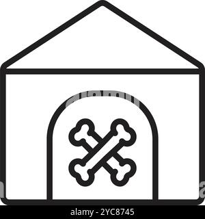 Dog house line icon, black editable stroke, pixel perfect, line thickness 100px, sign size 3400x3400 px, vector single monochrome illustration Stock Vector