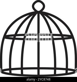 Rounded bird cage line icon, black editable stroke, pixel perfect, line thickness 100px, sign size 3400x3400 px, vector single monochrome illustration Stock Vector