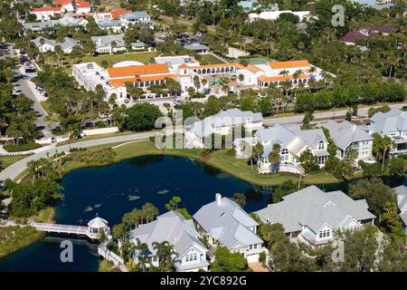 Expensive residential houses in small town Boca Grande, Florida. American dream homes as example of real estate development in US suburbs. Stock Photo