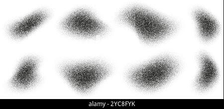 Fluid halftone shapes, abstract liquid stipple forms, black splatter shadows isolated on white. Stock Vector