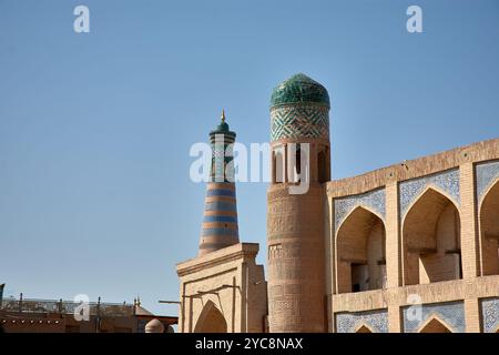 The Kutlug Murad Inaq Madrasah, located in the historic city of Khiva, Uzbekistan, is a stunning example of Islamic architecture along the Silk Road. Stock Photo