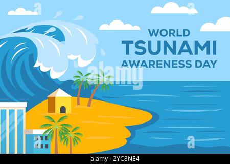 world tsunami awareness day background illustration in flat style Stock Vector