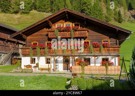 Old farmhouses in Grossdorf near Kals am Grossglockner, East Tyrol, Austria, Europe Stock Photo