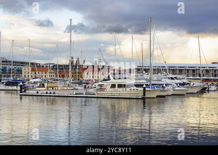 Boats and yachts moored in Victoria Dock, Hobart, Tasmania, Australia, Oceania Stock Photo