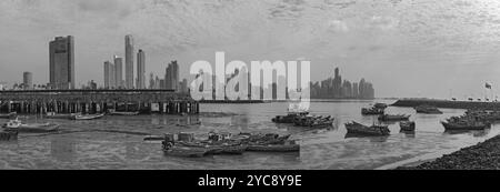 Panoramic view of the skyline of panama city in black and white Stock Photo