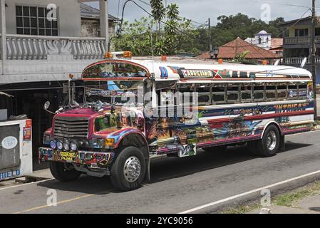 Colorful painted chicken bus in portobelo panama Stock Photo