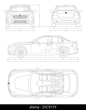 BMW Serie 2 Coupe 2023 car blueprint Stock Vector