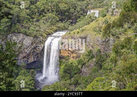 Ebor Falls is a spectacular double waterfall on the Guy Fawkes River, Dorrigo, NSW, Australia, Oceania Stock Photo