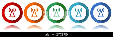 Antenna, signal vector icons, flat icon set for logo design, webdesign and mobile applications, colorful web button collection in eps 10 Stock Vector