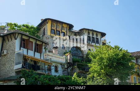 Bela-Papadhopuli house in Gjirokaster old town in southern Albania. Gjirokaster is famous for its Ottoman architecture, a UNESCO World Heritage Site Stock Photo