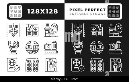 Airport services linear icons set for dark, light mode Stock Vector