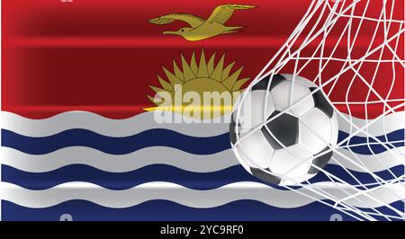 Soccer Football ball in Goal Net Isolated on Kiribati Shaded Flag, Sports Accessory Equipment for Playing Game, Championship and Competition Design Stock Vector