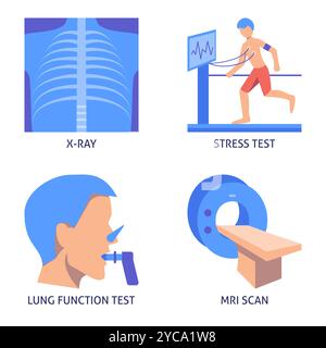 Lung function test icon set in flat and line style. Spirometry ...