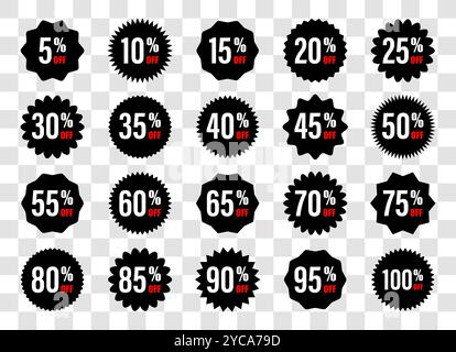 Starburst price. Set of Zigzag edge circle shapes. Flat Design elements. Modern black stickers on transparent background. Vector illustration Stock Vector