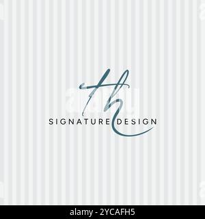 TH Initial Logo in Signature Style for Photography and Fashion Business - Hand Drawn Signature Logo Vector Stock Vector