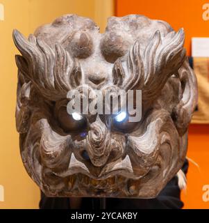 Berkeley Square, London, UK. 22nd Oct, 2024. LAPADA (the largest professional trade association of art & antiques dealers in the UK) art and antique collections under one roof in a decorated marquee, running from 23-27 October in Berkeley Square. Highlights include: Ethnic masks and carvings. Credit: Malcolm Park/Alamy Live News Stock Photo