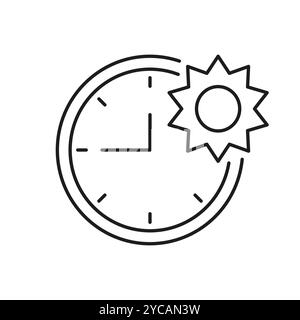 Sun And Clock Line Icon, Time Of Day For Daily Routine and Optimal Health Regimen. Nutrition And Fitness Apps. Isolated Vector Illustration Stock Vector
