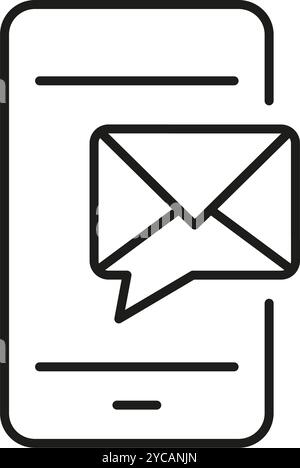 Mobile Phone with Email Message Line Icon, Communication and Support. Smartphone with Email Notification for Customer Service Outline Symbol. Editable Stock Vector