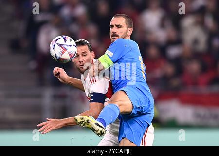 Budapest, Ungheria. 26th Sep, 2022. Foto Fabio Ferrari/LaPresse 26 Settembre 2022 - Budapest, Ungheria - sport, calcio - Ungheria vs Italia - Uefa Nations League - Gruppo C Giornata 6/6 - Stadio Puskas Arena Park.Nella foto: Leonardo Bonucci (Italy)Adam Szalai (Hungary) September 26, 2022 Budapest, Hungary - sport soccer- Uefa Nations League - Group C 6/6 - Stadium Puskas Arena Park.-Park.In the pic:Leonardo Bonucci (Italy)Adam Szalai (Hungary) Credit: LaPresse/Alamy Live News Stock Photo