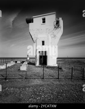 Winkie lighthouse and foghorn tower at the Point of Ayre, Isle of Man on 5x4 film Stock Photo
