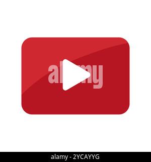 Video play icon. Red button symbol. Simple flat vector. Rounded corner design. Stock Vector