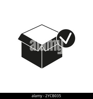 Package icon. Open box symbol. Checkmark validation vector. Delivery confirmation sign. Stock Vector