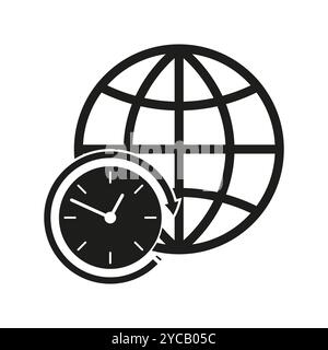 Global time icon. World clock symbol. International time zone graphic. Vector globe illustration. Stock Vector