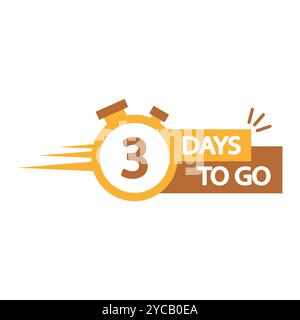 Stopwatch icon with number 3. Countdown clock with Three Days to Go text. Bold yellow design. Stock Vector