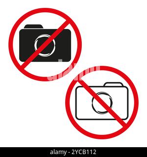 No camera icon. Prohibited photography sign. Red forbidden symbol. Vector illustration. Stock Vector