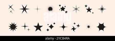 Set of shiny sparkle, swirl, star and sun shapes. Abstract glow, explosion and blink effects for celebrate party design. Twinkle glitter and flash gra Stock Vector
