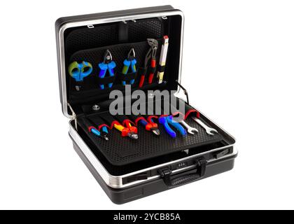 Open Tool Case with Assorted Hand Tools Stock Photo