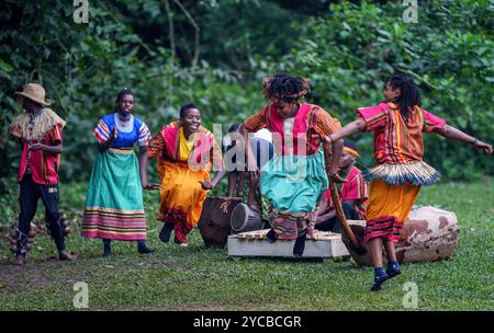 Batwa Dancers Performing Traditional Dance Stock Photo