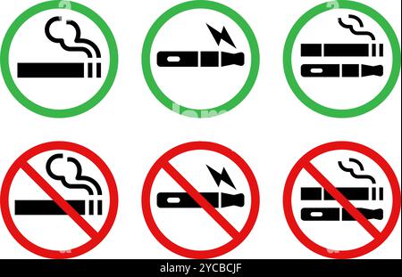 no smoking,no vaping and smoking area sign set,vector and illustration Stock Vector