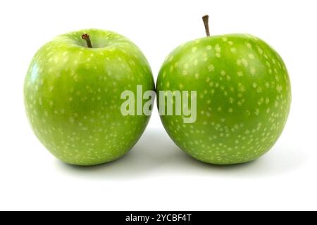 Granny Smith green apples, close-up, isolated on a white background Stock Photo