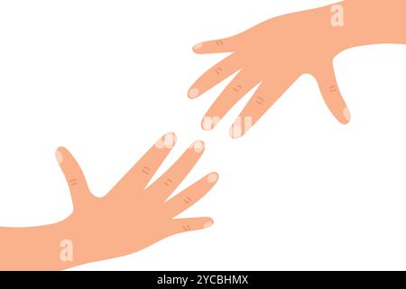 Two cartoon human hands reaching to each other. Helping hand symbol. Vector illustration Stock Vector