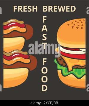 Fresh brewed fast food. Fast food Manu cover, banner design. Stock Vector