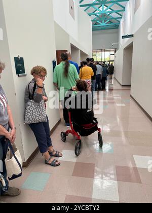 Record-setting people lined up waiting for hours, 1st day of early voting in a presidential election, October 21, 2024 in Wichita, Kansas, USA Stock Photo