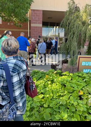 Record-setting people lined up waiting for hours, 1st day of early voting in a presidential election, October 21, 2024 in Wichita, Kansas, USA Stock Photo