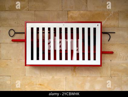 Metal box for fire equipment on the wall Stock Photo