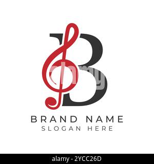 Initial Letter B with musical note Style icon. Alphabet B Music logo design Stock Vector